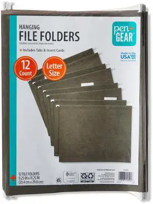 Pen+Gear Letter Size Hanging File Folders, 12 Count, Green Pen+Gear Letter Size Hanging File Folders, 12 Count, Green