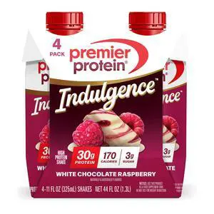 Premier Protein Indulgence Protein Shake, White Chocolate Raspberry, 30g Protein, 11 fl oz, 4 Ct Premier Protein Indulgence Protein Shake, White Chocolate Raspberry, 30g Protein, 11 fl oz, 4 Ct