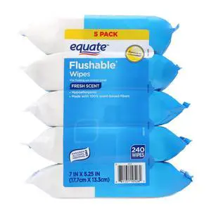Equate Flushable Cleansing Cloths, Fresh Scent, 240 Wipes, 5 Resealable Packs Equate Flushable Cleansing Cloths, Fresh Scent, 240 Wipes, 5 Resealable Packs