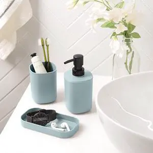 Mainstays 3-Piece Plastic Bathroom Sink Set, Blue Mainstays 3-Piece Plastic Bathroom Sink Set, Blue