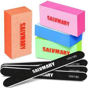 SALVMARY 100/180 Grit Nail File and 80/100 Grit Nail Buffer Block Set, 8 Pieces SALVMARY 100/180 Grit Nail File and 80/100 Grit Nail Buffer Block Set, 8 Pieces