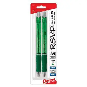 Pentel RSVP Super RT Ballpoint Pen, 1.0mm Medium Line, Green Ink, Pack of 2 (BX480BP2D) Pentel RSVP Super RT Ballpoint Pen, 1.0mm Medium Line, Green Ink, Pack of 2 (BX480BP2D)