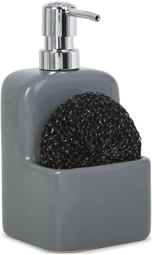 Mainstays Liquid Soap Pump with Sponge Caddy, Gray Ceramic, Single Mainstays Liquid Soap Pump with Sponge Caddy, Gray Ceramic, Single