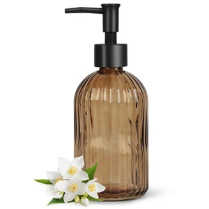 13.5oz Stripe Glass Soap Dispenser with Black Plastic Pump, 400ml Liquid Hand Soap Dispenser, Rustproof Pump for Kitchen & Bathroom, Great for Lotions, Essential Oil, Liquid Soaps-Amber 13.5oz Stripe Glass Soap Dispenser with Black Plastic Pump, 400ml Liquid Hand Soap Dispenser, Rustproof Pump for Kitchen & Bathroom, Great for Lotions, Essential Oil, Liquid Soaps-Amber