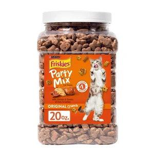 Purina Friskies Party Mix Original Crunch, Cat Treats, Chicken, Liver, & Turkey, 20 oz Canister, 3 Pack Purina Friskies Party Mix Original Crunch, Cat Treats, Chicken, Liver, & Turkey, 20 oz Canister, 3 Pack