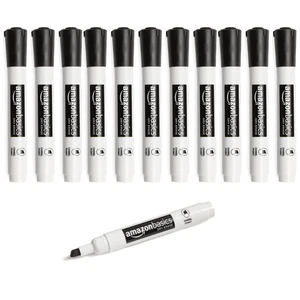 Amazon Basics Lowe-Odor Dry Erase Whiteboard Markers, Chisel Tip, Quick-Dry, Black, 12-Pack Amazon Basics Lowe-Odor Dry Erase Whiteboard Markers, Chisel Tip, Quick-Dry, Black, 12-Pack