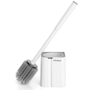 Silicone Toilet Brush and Holder Set, Compact Size for RV, Wall Mountable, Drip-Proof, Deep Cleaning, Bathroom Accessories, White Silicone Toilet Brush and Holder Set, Compact Size for RV, Wall Mountable, Drip-Proof, Deep Cleaning, Bathroom Accessories, White