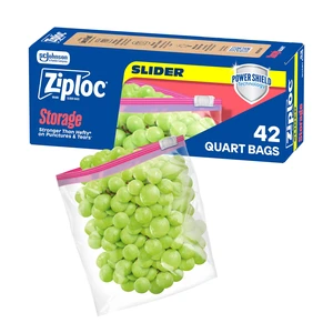 Ziploc Quart Food Storage Slider Bags with Power Shield Technology, 42 Count Ziploc Quart Food Storage Slider Bags with Power Shield Technology, 42 Count