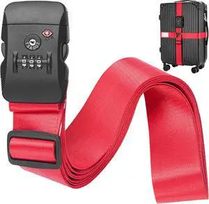BlueCosto - Luggage Strap with TSA Lock - 7 to 13 ft Adjustable, Bright Red - TSA Approved Suitcase Security Belt with 3 Digit Combination Locking - 2" Wide Heavy Duty Baggage Strap for Secure Travel BlueCosto - Luggage Strap with TSA Lock - 7 to 13 ft Adjustable, Bright Red - TSA Approved Suitcase Security Belt with 3 Digit Combination Locking - 2" Wide Heavy Duty Baggage Strap for Secure Travel