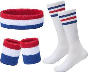 Striped Sweatbands Set, Sports Headband and Wristbands Sweatbands Colorful Cotton Striped Sweatband Set American Flag Style for Men and Women Striped Sweatbands Set, Sports Headband and Wristbands Sweatbands Colorful Cotton Striped Sweatband Set American Flag Style for Men and Women