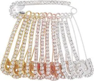 12 PCS Fancy Safety Pins, Rhinestone Gold and Sliver Safety Pins Large, Decorative Brooch Pins for Clothing, Women Crystal Brooch Pin for Clothes Hats Shawl 12 PCS Fancy Safety Pins, Rhinestone Gold and Sliver Safety Pins Large, Decorative Brooch Pins for Clothing, Women Crystal Brooch Pin for Clothes Hats Shawl