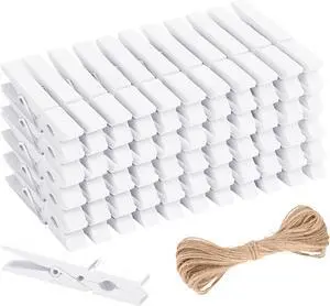 KINGLAKE White Clothes Pins Wooden - Clothes Pins for Crafts 2.9 Inch,50 Pcs White Clothespins Clips with Jute String for Hanging Pictures,Photo Displays,Classroom Arts Crafts KINGLAKE White Clothes Pins Wooden - Clothes Pins for Crafts 2.9 Inch,50 Pcs White Clothespins Clips with Jute String for Hanging Pictures,Photo Displays,Classroom Arts Crafts