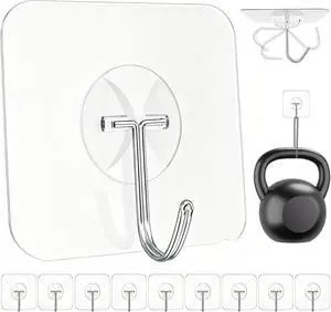 Latoxcaa Heavy Duty Adhesive Wall Hooks - Strong & Transparent, Hold up to 22lb, Waterproof & Reusable, Ideal for Kitchen, Bathroom, and Office (10 Pack) Latoxcaa Heavy Duty Adhesive Wall Hooks - Strong & Transparent, Hold up to 22lb, Waterproof & Reusable, Ideal for Kitchen, Bathroom, and Office (10 Pack)