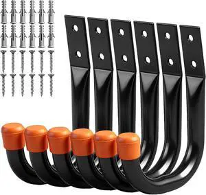 HORUSDY 6-Pack Heavy Duty Metal Wall Hooks, Large Garage Storage & Organization Hooks for Tools, Extension Cords, Ladders, and Bags, Wall Mount J Hooks for Indoor Outdoor Use, Black HORUSDY 6-Pack Heavy Duty Metal Wall Hooks, Large Garage Storage & Organization Hooks for Tools, Extension Cords, Ladders, and Bags, Wall Mount J Hooks for Indoor Outdoor Use, Black