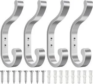 Coat Hooks Wall Mount,Heavy Duty Wall Hooks for Backpack,Towel,Silver 4 Pcs | Large Coat Hangers Holds 30LB, Metal Screw-In Hooks for Door, Closet, Bathroom, Clothes, Purse, Bag, Jacket, Robe Coat Hooks Wall Mount,Heavy Duty Wall Hooks for Backpack,Towel,Silver 4 Pcs | Large Coat Hangers Holds 30LB, Metal Screw-In Hooks for Door, Closet, Bathroom, Clothes, Purse, Bag, Jacket, Robe