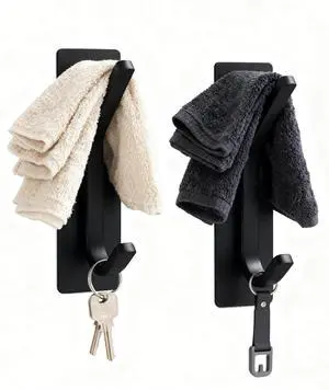 Damage Free Adhesive Hooks 2 Pack Matte Black No Drill Removable Wall Hooks | Multipurpose wall hangers for coats, towels, robes, hats & keys, storage organizers for bathroom, kitchen, bedroom & doors Damage Free Adhesive Hooks 2 Pack Matte Black No Drill Removable Wall Hooks | Multipurpose wall hangers for coats, towels, robes, hats & keys, storage organizers for bathroom, kitchen, bedroom & doors