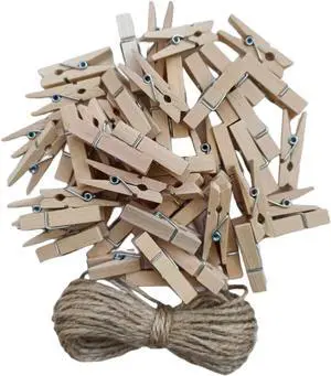 50PCS Small Wooden Clothespins for Pictures with Jute Twine Miniature Clothes Pins for Crafts Decor Drying Clothing Peg Natural Wood Shirt Clips 50PCS Small Wooden Clothespins for Pictures with Jute Twine Miniature Clothes Pins for Crafts Decor Drying Clothing Peg Natural Wood Shirt Clips