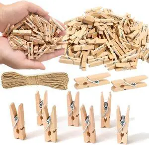 1.35 Inch Mini ClothesPins for Photo100 Pcs with 32 Feet Jute TwineMini Clothes Pins for Crafts,Wooden Small Clothes Pins for Pictures,Tiny Decorative Clothespins for Baby Shower(Natural Color) 1.35 Inch Mini ClothesPins for Photo100 Pcs with 32 Feet Jute TwineMini Clothes Pins for Crafts,Wooden Small Clothes Pins for Pictures,Tiny Decorative Clothespins for Baby Shower(Natural Color)