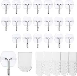 20 Small Hooks+25 Strips, Clear Wire Utility Hooks with Removable Strips Damage-Free, Wall Hooks for Hanging Home Decor, Value Pack 20 Small Hooks+25 Strips, Clear Wire Utility Hooks with Removable Strips Damage-Free, Wall Hooks for Hanging Home Decor, Value Pack