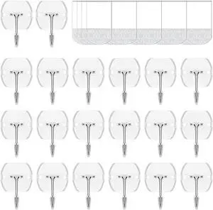 20 Hooks-25 Removable Strips, Small Clear Wire Hooks Value Pack, Damage Free Hanging Wall Hooks with Adhesive Strips, Removes Cleanly, No Tools Utility Hooks for Hanging Decorations 20 Hooks-25 Removable Strips, Small Clear Wire Hooks Value Pack, Damage Free Hanging Wall Hooks with Adhesive Strips, Removes Cleanly, No Tools Utility Hooks for Hanging Decorations