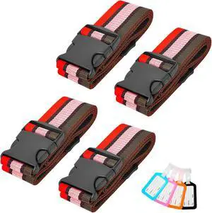 Luggage Straps and Tags Set for Suitcase, 4 Vibrant Color Straps and 4 Tags | Protect Suitcases, Vibrant Color-Block Identity, Instantly Spot Suitcase, Red-pink-green Luggage Straps and Tags Set for Suitcase, 4 Vibrant Color Straps and 4 Tags | Protect Suitcases, Vibrant Color-Block Identity, Instantly Spot Suitcase, Red-pink-green