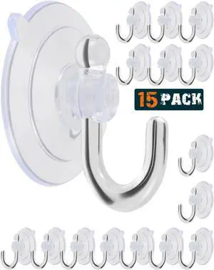 Suction Cup Hooks 15Pack Reusable Clear Hooks | 1.78 Inches Clear PVC Medium Suction Cup No Trace, & Removable, for Glass, Tile, Window, Kitchen, Bathroom Suction Cup Hooks 15Pack Reusable Clear Hooks | 1.78 Inches Clear PVC Medium Suction Cup No Trace, & Removable, for Glass, Tile, Window, Kitchen, Bathroom