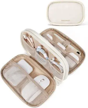 BAGSMART Electronics Organizer Travel Case for Cords Chargers Phones, Beige | Puffy Padded, Travel Essentials, Cord organizer bag for Cables, Compact Tech Accessories Pouch BAGSMART Electronics Organizer Travel Case for Cords Chargers Phones, Beige | Puffy Padded, Travel Essentials, Cord organizer bag for Cables, Compact Tech Accessories Pouch