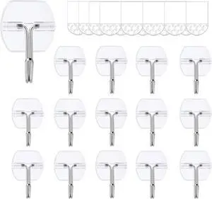 Clear Adhesive Wall Hooks, 15 Pack Small Damage-Free Utility Hooks with 20 Adhesive Strips, Removable Sticky Hooks for Keys, Hats, Towels, Decorations & Lightweight Hanging Clear Adhesive Wall Hooks, 15 Pack Small Damage-Free Utility Hooks with 20 Adhesive Strips, Removable Sticky Hooks for Keys, Hats, Towels, Decorations & Lightweight Hanging
