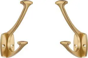 2 Pack Brushed Gold Hooks Decorative Heavy Duty Solid Large Coat Hooks for Towel Hanging Coats Robe Wall Mounted Towel Bags Door Back Bathroom wall Hook. 2 Pack Brushed Gold Hooks Decorative Heavy Duty Solid Large Coat Hooks for Towel Hanging Coats Robe Wall Mounted Towel Bags Door Back Bathroom wall Hook.