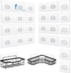 Shower Caddy Adhesive Replacement Hooks, Strong Waterproof Strips, No Drilling for Bathroom Shelves, Kitchen Racks, and Soap Holders (Transparent-14 Pack) Shower Caddy Adhesive Replacement Hooks, Strong Waterproof Strips, No Drilling for Bathroom Shelves, Kitchen Racks, and Soap Holders (Transparent-14 Pack)