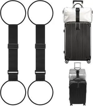 Adjustable Add A Bag Luggage Connector Straps for Suitcases, 2 Pack | Attach backpack to suitcase, thicker elastic loops, Hands-Free airport travel accessories, adjustable length from 11" to 30" Adjustable Add A Bag Luggage Connector Straps for Suitcases, 2 Pack | Attach backpack to suitcase, thicker elastic loops, Hands-Free airport travel accessories, adjustable length from 11" to 30"