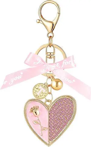Gold Initial Letter Keychain Alphabet Keychain Pink Heart Gift Ribbon Key Chain for Women Handbag Purse Bag Charm Gold Initial Letter Keychain Alphabet Keychain Pink Heart Gift Ribbon Key Chain for Women Handbag Purse Bag Charm
