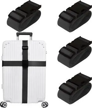 Luggage Straps for Suitcases TSA Approved Travel Belt 4 Pack by Chelmon (Black) Luggage Straps for Suitcases TSA Approved Travel Belt 4 Pack by Chelmon (Black)