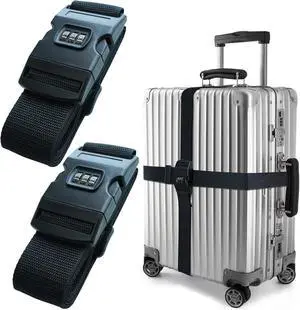2 PCS Luggage Strap 78" x 2" Suitcase Belts Wide Adjustable Packing Straps Travel Accessories, Black&Combination Lock 2 PCS Luggage Strap 78" x 2" Suitcase Belts Wide Adjustable Packing Straps Travel Accessories, Black&Combination Lock