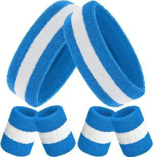 Bememo 6 Pcs Neon Sweatbands Set for Men Women 80s Tennis Striped Headband Sports Wristband Set Costumes Glow Cosplay Party Bememo 6 Pcs Neon Sweatbands Set for Men Women 80s Tennis Striped Headband Sports Wristband Set Costumes Glow Cosplay Party