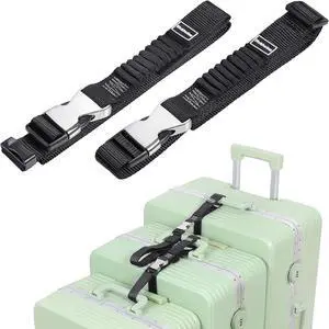 Luggage Straps, Stretchable Luggage Connector Straps for Suitcases, Metal Buckle Add A Bag Adjustable Attachment Accessories Belts (Black-Metal Buckle, 1" W) Luggage Straps, Stretchable Luggage Connector Straps for Suitcases, Metal Buckle Add A Bag Adjustable Attachment Accessories Belts (Black-Metal Buckle, 1" W)