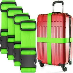 Luggage Straps for Suitcases - TSA Approved - Neon Green, 4 PK - Premium Nylon Belts for Suitcase, Briefcase & Travel Bag - Adjustable Strap Length 46" - 78" Luggage Straps for Suitcases - TSA Approved - Neon Green, 4 PK - Premium Nylon Belts for Suitcase, Briefcase & Travel Bag - Adjustable Strap Length 46" - 78"