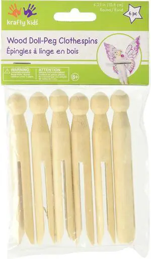 Wood Doll-Peg Clothespins Round-Natural 4.25" 6/Pkg (27126926) Wood Doll-Peg Clothespins Round-Natural 4.25" 6/Pkg (27126926)