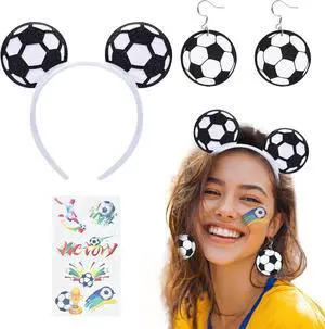 Soccer Fan Accessories Set for Adults, Soccer Bow Headband, Soccer Ball Earrings, Tattoos and Cheer Wand for Game Day Soccer Fan Accessories Set for Adults, Soccer Bow Headband, Soccer Ball Earrings, Tattoos and Cheer Wand for Game Day