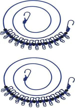2 Pack 11 Feet Windproof Clothesline with 12 Blue Clips, Adjustable Clothes Line for Home, Travel and Outdoor Hanging Clothes 2 Pack 11 Feet Windproof Clothesline with 12 Blue Clips, Adjustable Clothes Line for Home, Travel and Outdoor Hanging Clothes