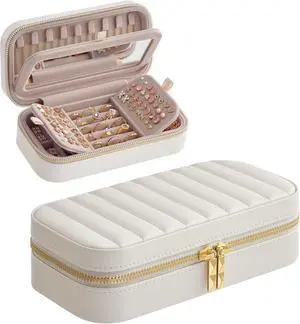 SONGMICS HOME Travel Jewelry Case, Portable Box Organizer with Mirror | Small Jewelry Box, 8.1 x 4.1 x 2.4 Inches, PU Surface with Stitching, Gift Idea, Cloud White, ANAH Collection UJBC180W01 SONGMICS HOME Travel Jewelry Case, Portable Box Organizer with Mirror | Small Jewelry Box, 8.1 x 4.1 x 2.4 Inches, PU Surface with Stitching, Gift Idea, Cloud White, ANAH Collection UJBC180W01