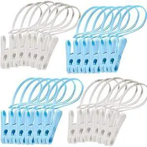 24Pcs Clothes Pins with Plastic Rope, Clothesline Drying Clothing Clips | Clothes Pins for Photo Craft Painting Display, 12pcs Blue 12pcs White 24Pcs Clothes Pins with Plastic Rope, Clothesline Drying Clothing Clips | Clothes Pins for Photo Craft Painting Display, 12pcs Blue 12pcs White