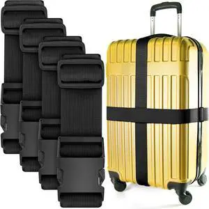 Luggage Straps for Suitcases - TSA Approved - Black, 4 PK - Premium Nylon Belts for Suitcase, Briefcase & Travel Bag - Adjustable Strap Length 46" - 78" Luggage Straps for Suitcases - TSA Approved - Black, 4 PK - Premium Nylon Belts for Suitcase, Briefcase & Travel Bag - Adjustable Strap Length 46" - 78"