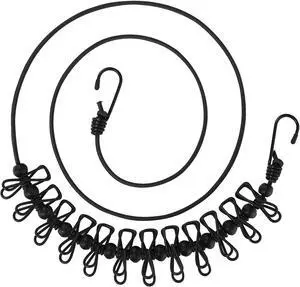 11 Feet Black Windproof Clothesline with 12 Black Clips, Adjustable Clothes Line for Home, Travel and Outdoor Hanging Clothes(Black) 11 Feet Black Windproof Clothesline with 12 Black Clips, Adjustable Clothes Line for Home, Travel and Outdoor Hanging Clothes(Black)