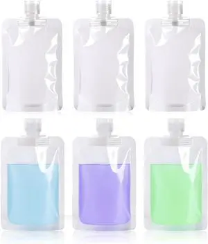 6 Pack Travel Pouches for Toiletries, 100ml/3.51fl oz Fluid Makeup Packing Bag Squeezable Refillable Clear Leakproof PET Plastic Squeeze Pouch Bottle (6) 6 Pack Travel Pouches for Toiletries, 100ml/3.51fl oz Fluid Makeup Packing Bag Squeezable Refillable Clear Leakproof PET Plastic Squeeze Pouch Bottle (6)