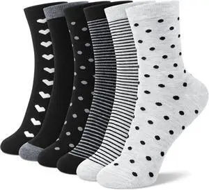 6 Pairs Crew Socks for Women, Soft Cute Funny Cotton Socks | Gentle Blend Fabric, Elastic Cuff, Tough Stuff, Tight Weave, Modern Novelty, Playful Striped, Dot Motifs, Casual Daliy Wear 6 Pairs Crew Socks for Women, Soft Cute Funny Cotton Socks | Gentle Blend Fabric, Elastic Cuff, Tough Stuff, Tight Weave, Modern Novelty, Playful Striped, Dot Motifs, Casual Daliy Wear