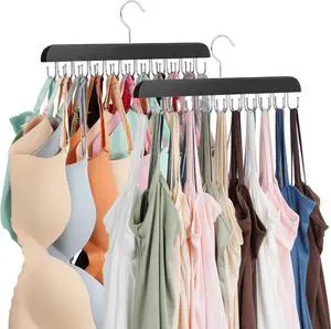 ZEDODIER 2 Pack Bra Hanger, Tank Top Hanger, Bra Hangers for Closet Organizer, Wooden Closet Organizer with 40 Adjustable Hooks, Space-Saving Storage for Bras, Tank Tops, and Belts, Black ZEDODIER 2 Pack Bra Hanger, Tank Top Hanger, Bra Hangers for Closet Organizer, Wooden Closet Organizer with 40 Adjustable Hooks, Space-Saving Storage for Bras, Tank Tops, and Belts, Black