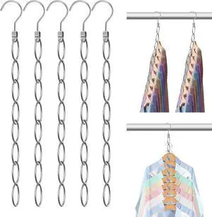 40 Holes Clothing Chain Hangers: 5 Pack Metal Space Saving Hangers | Easy Display and Access, Closet Organizers for Home, Travel, College Dorm Room 40 Holes Clothing Chain Hangers: 5 Pack Metal Space Saving Hangers | Easy Display and Access, Closet Organizers for Home, Travel, College Dorm Room