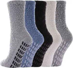 5 Pairs Fuzzy Socks with Grips for Women, Non Slip Cozy Fluffy Soft Socks, Winter Sleep Slipper Hospital 5 Pairs Fuzzy Socks with Grips for Women, Non Slip Cozy Fluffy Soft Socks, Winter Sleep Slipper Hospital