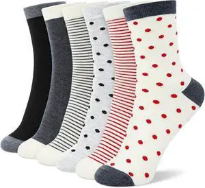 6 Pairs Crew Socks for Women, Soft Cute Funny Cotton Socks | Gentle Blend Fabric, Elastic Cuff, Tough Stuff, Tight Weave, Modern Novelty, Playful Striped, Dot Motifs, Casual Daliy Wear 6 Pairs Crew Socks for Women, Soft Cute Funny Cotton Socks | Gentle Blend Fabric, Elastic Cuff, Tough Stuff, Tight Weave, Modern Novelty, Playful Striped, Dot Motifs, Casual Daliy Wear